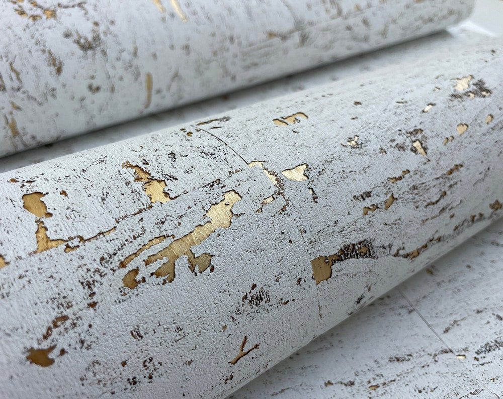 Natural Cork wallpaper white with gold Grasscloth Traditional Wallpaper